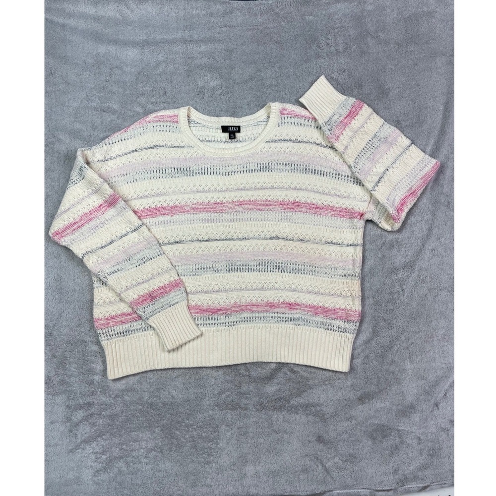 a.n.a A New Approach Crewneck Sweater Womens XXL Cream Pink Gray Striped Knit